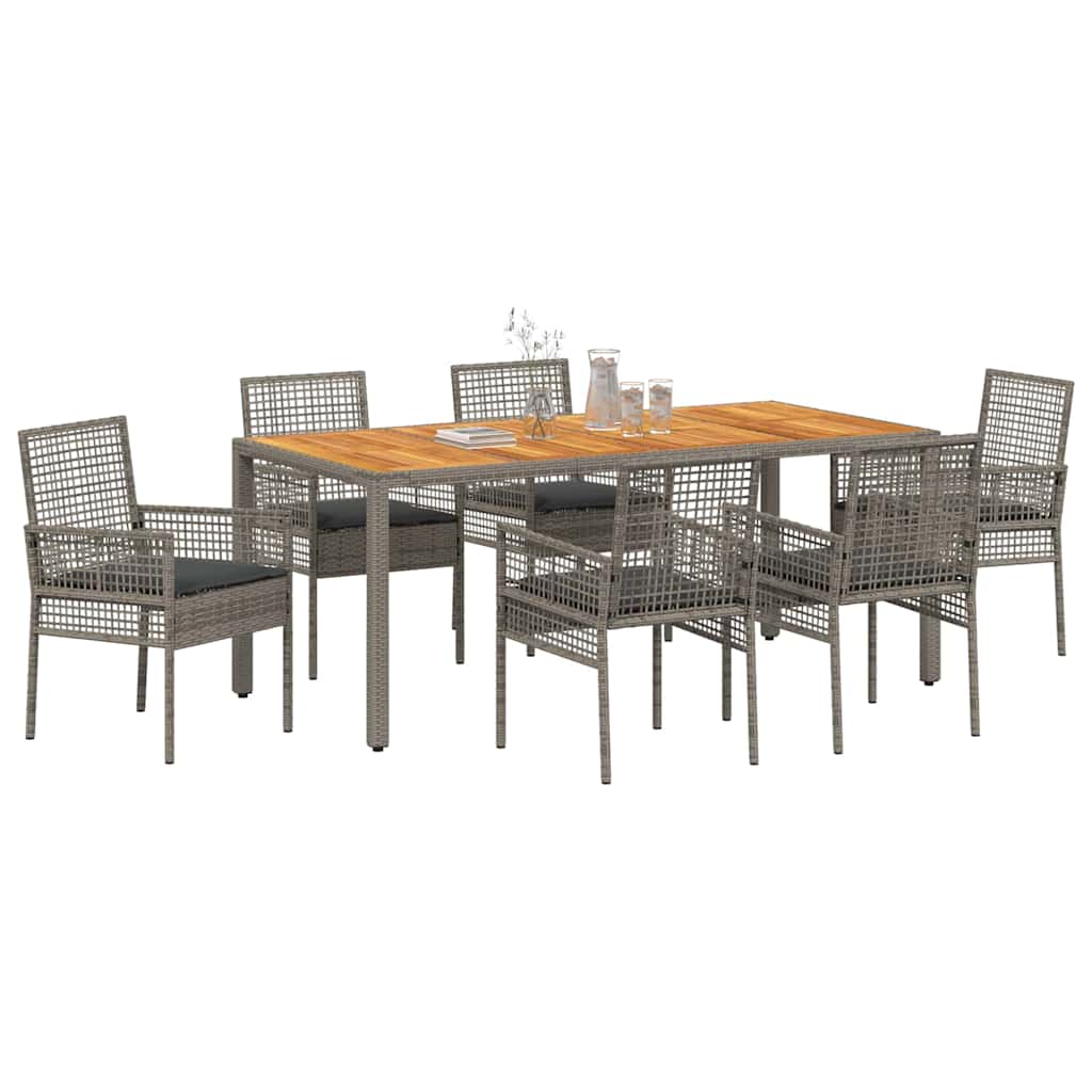 Set da Pranzo per Giardino 7 pcs Grigio polyrattan | homemem39