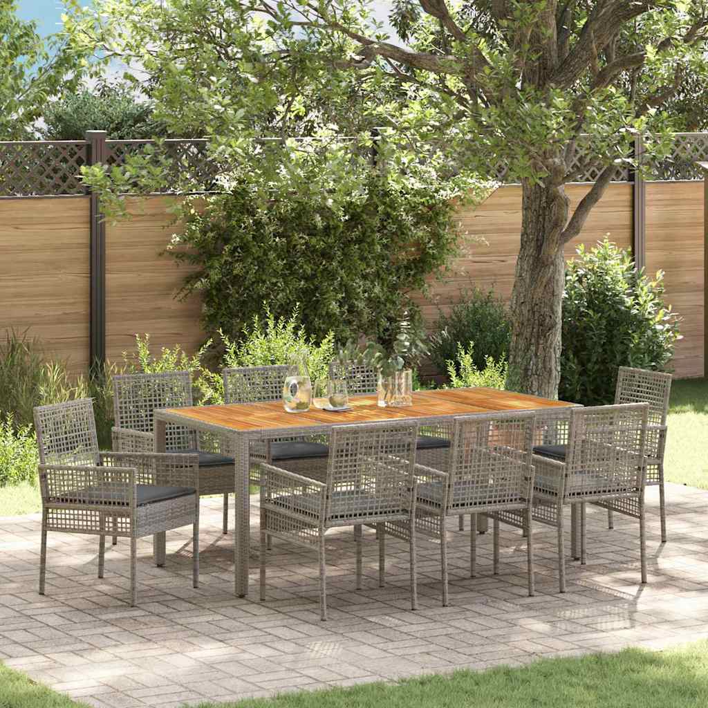 Set da Pranzo per Giardino 9 pcs Grigio polyrattan | homemem39