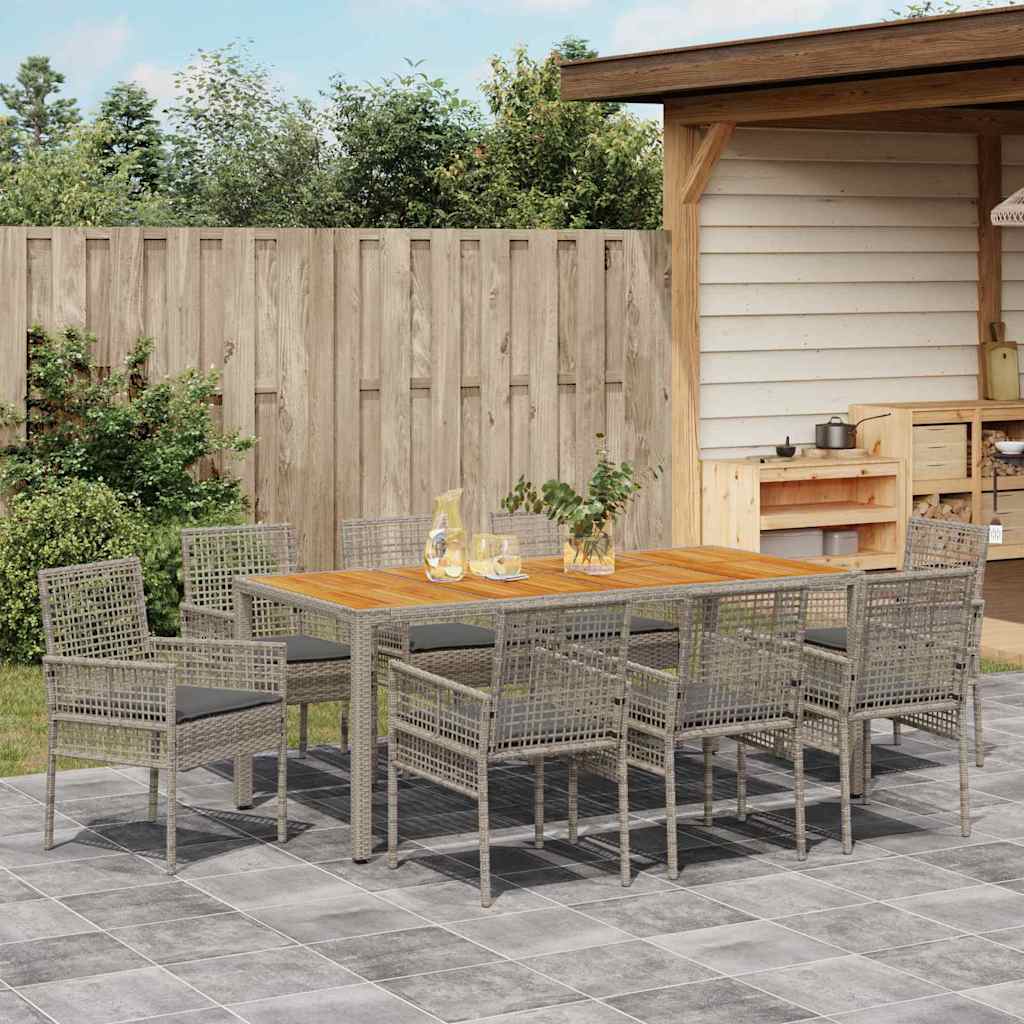 Set da Pranzo per Giardino 9 pcs Grigio polyrattan | homemem39