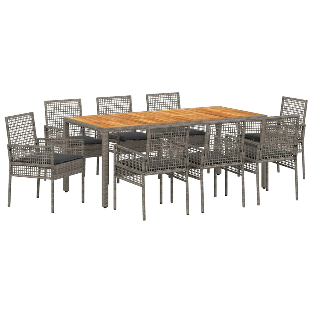 Set da Pranzo per Giardino 9 pcs Grigio polyrattan | homemem39