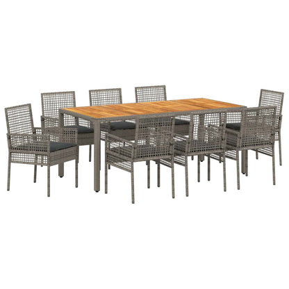 Set da Pranzo per Giardino 9 pcs Grigio polyrattan | homemem39
