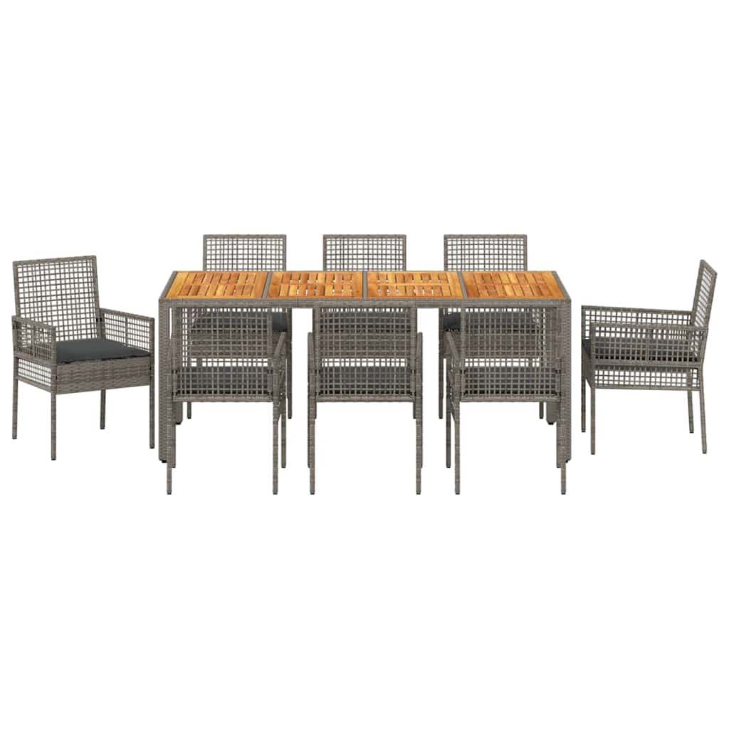Set da Pranzo per Giardino 9 pcs Grigio polyrattan | homemem39