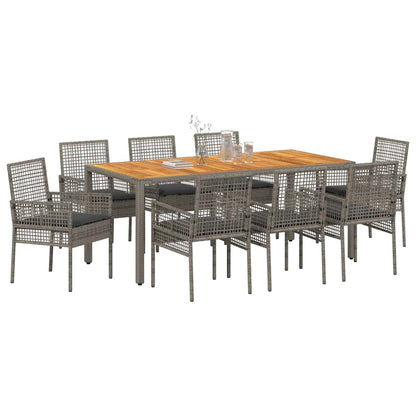 Set da Pranzo per Giardino 9 pcs Grigio polyrattan | homemem39