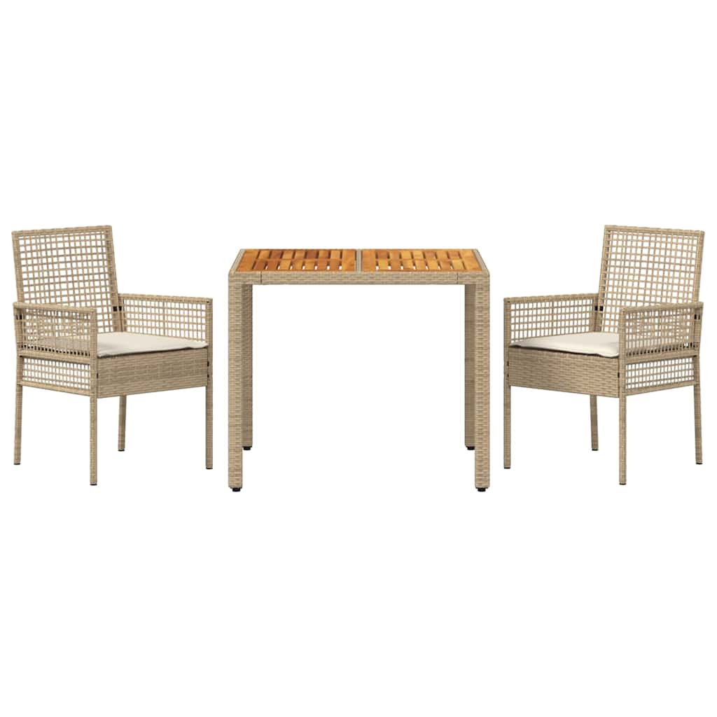 Set da Pranzo per Giardino 3 pcs Beige polyrattan | homemem39