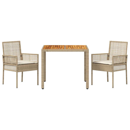 Set da Pranzo per Giardino 3 pcs Beige polyrattan | homemem39