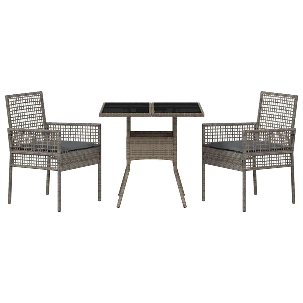 Set da Pranzo per Giardino 3 pcs Grigio polyrattan | homemem39