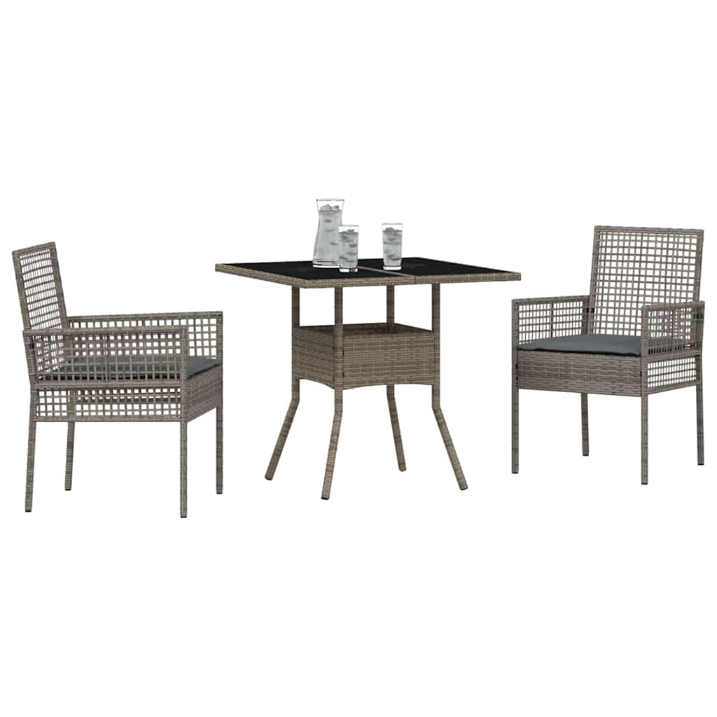 Set da Pranzo per Giardino 3 pcs Grigio polyrattan | homemem39