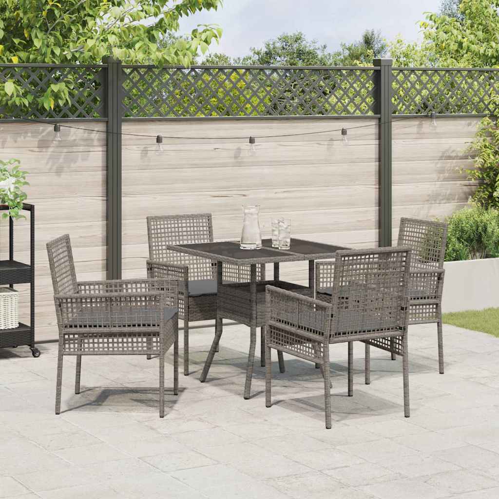 Set da Pranzo per Giardino 5 pcs Grigio polyrattan | homemem39