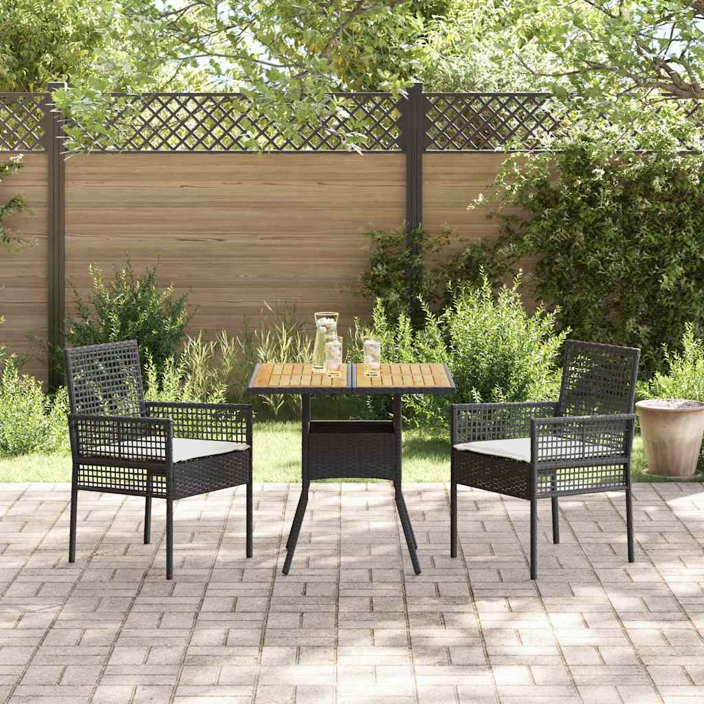 Set da Pranzo per Giardino 3 pcs Nero polyrattan | homemem39