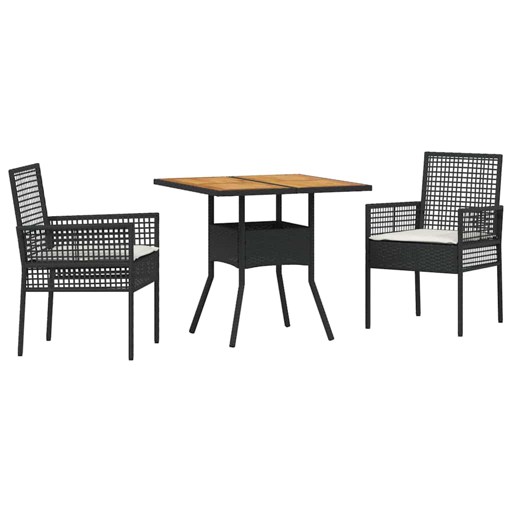 Set da Pranzo per Giardino 3 pcs Nero polyrattan | homemem39