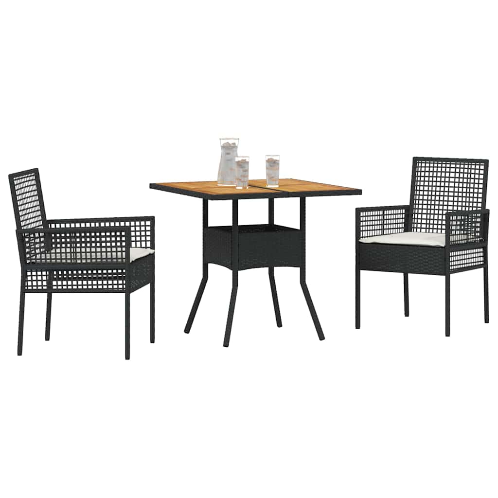 Set da Pranzo per Giardino 3 pcs Nero polyrattan | homemem39