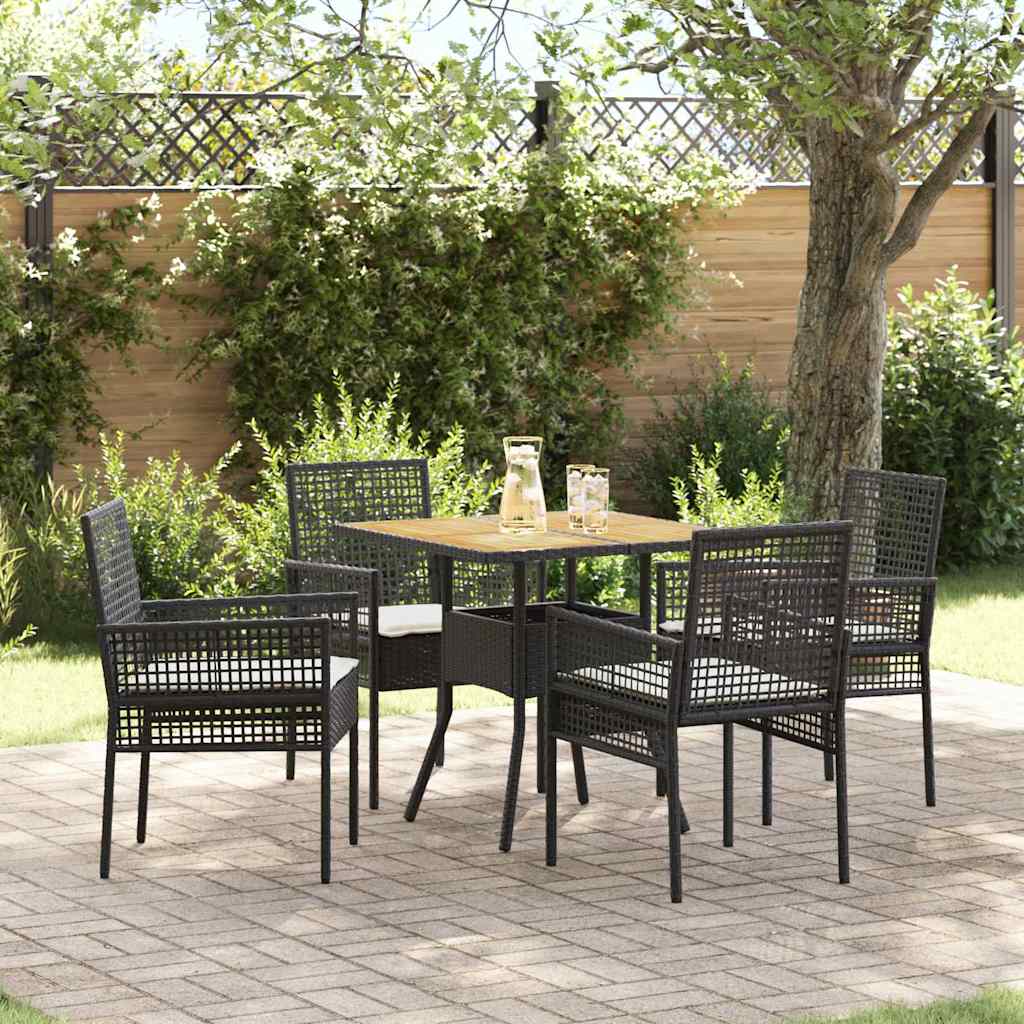 Set da Pranzo per Giardino 5 pcs Nero polyrattan | homemem39