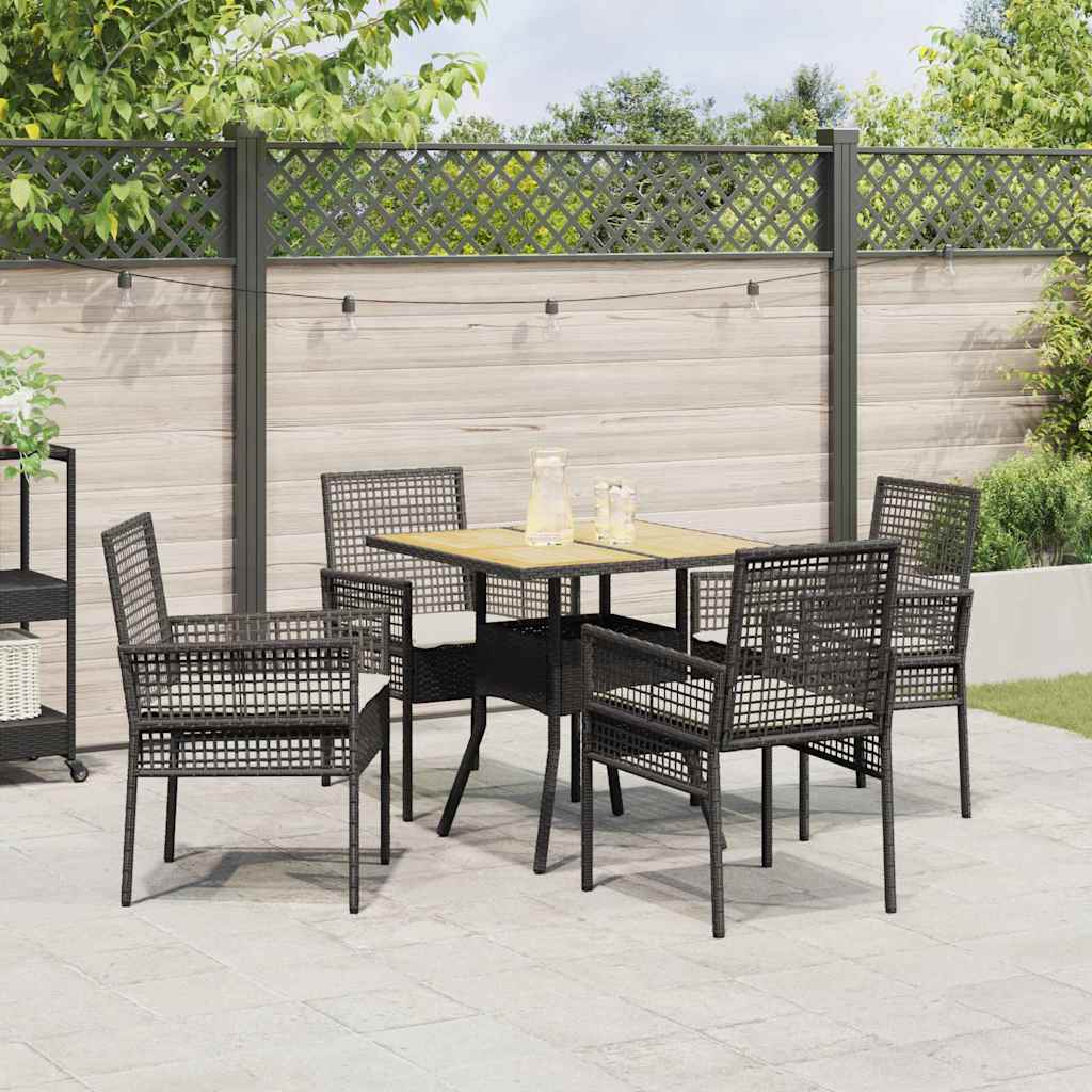 Set da Pranzo per Giardino 5 pcs Nero polyrattan | homemem39