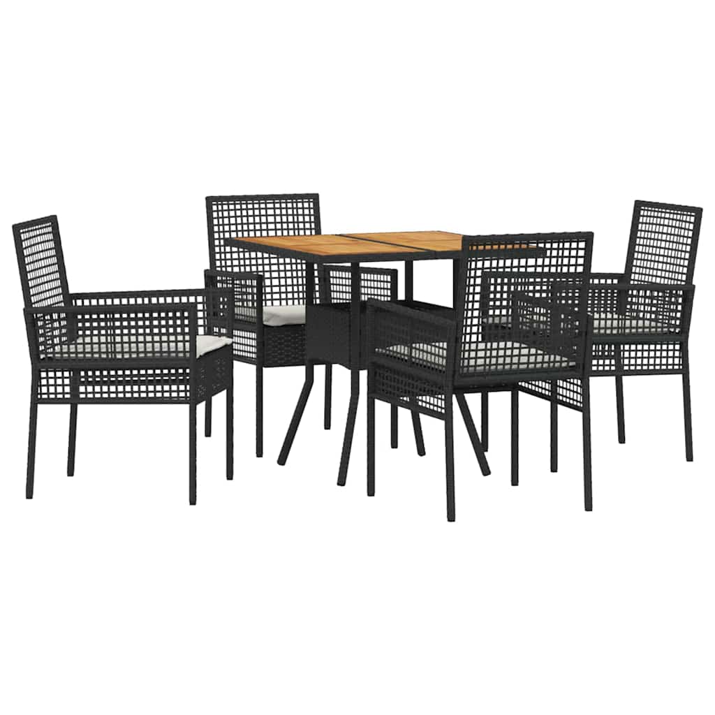 Set da Pranzo per Giardino 5 pcs Nero polyrattan | homemem39