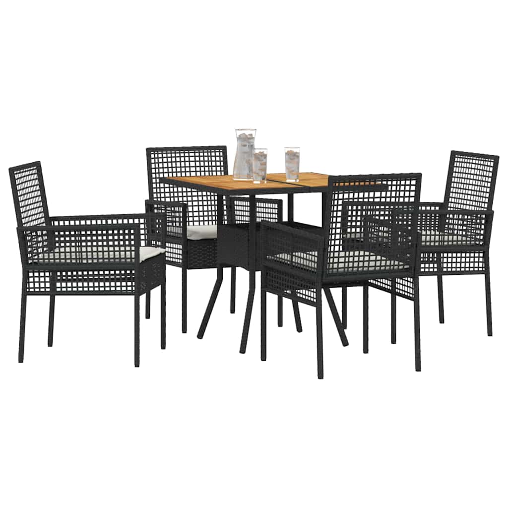 Set da Pranzo per Giardino 5 pcs Nero polyrattan | homemem39
