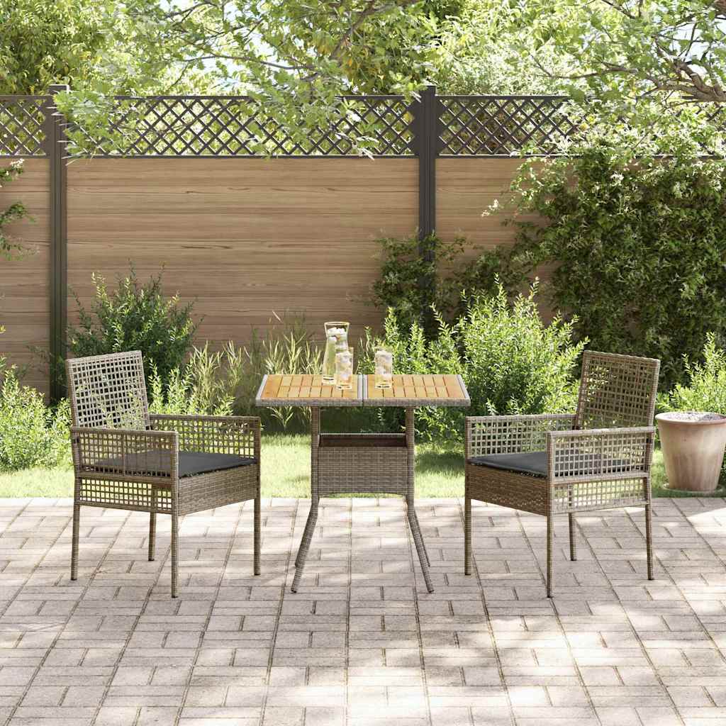 Set da Pranzo per Giardino 3 pcs Grigio polyrattan | homemem39