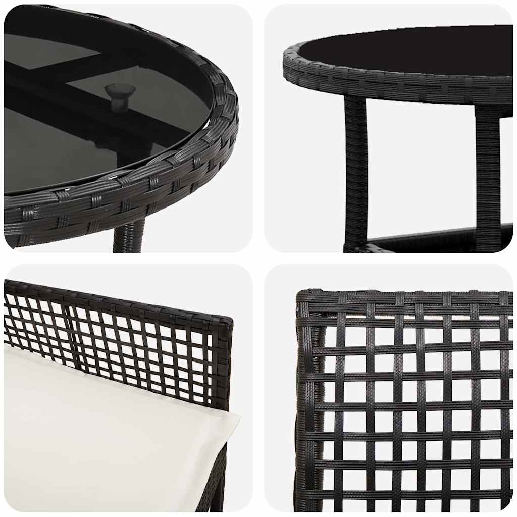 Set da Pranzo per Giardino 3 pcs Nero polyrattan | homemem39