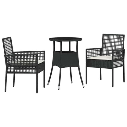 Set da Pranzo per Giardino 3 pcs Nero polyrattan | homemem39