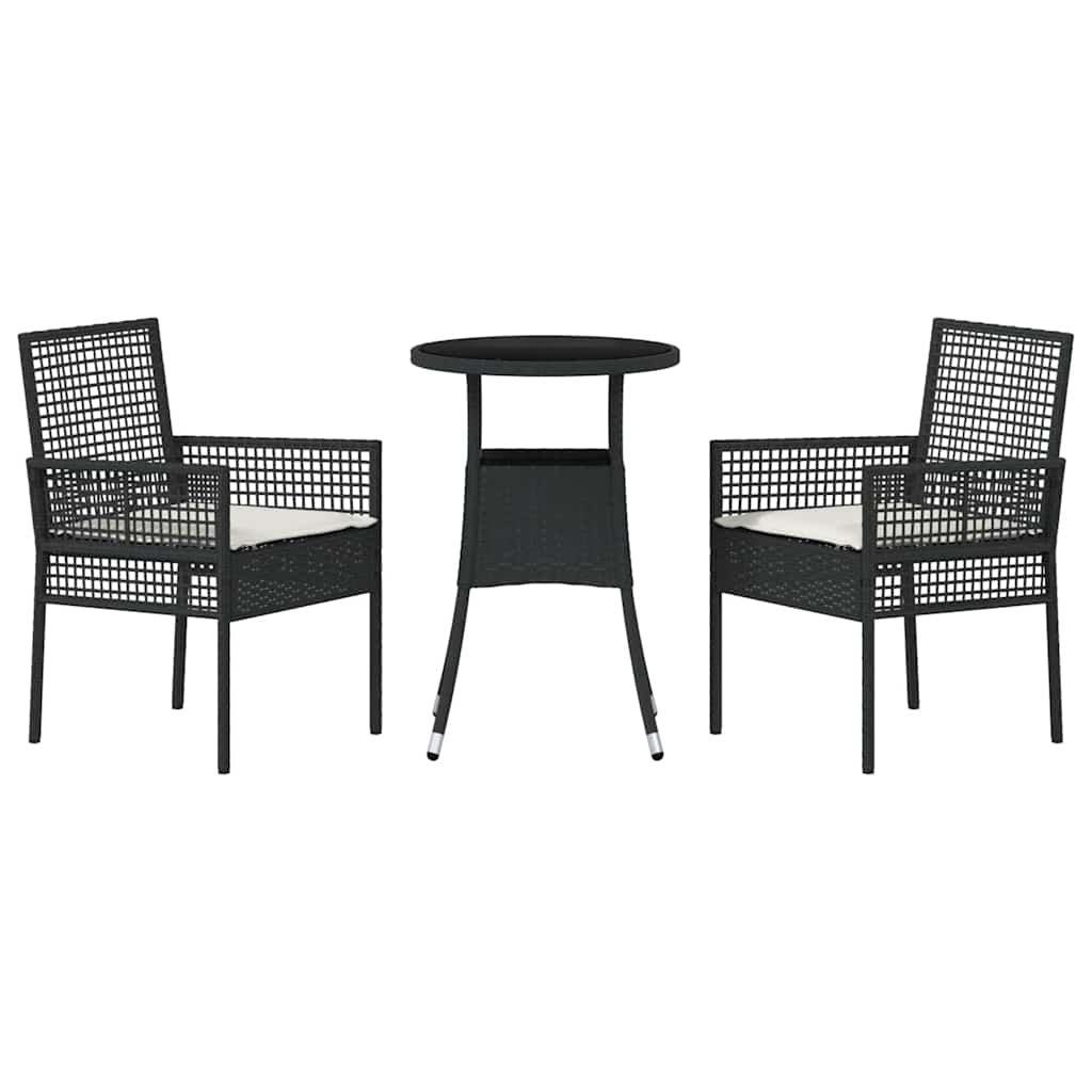 Set da Pranzo per Giardino 3 pcs Nero polyrattan | homemem39