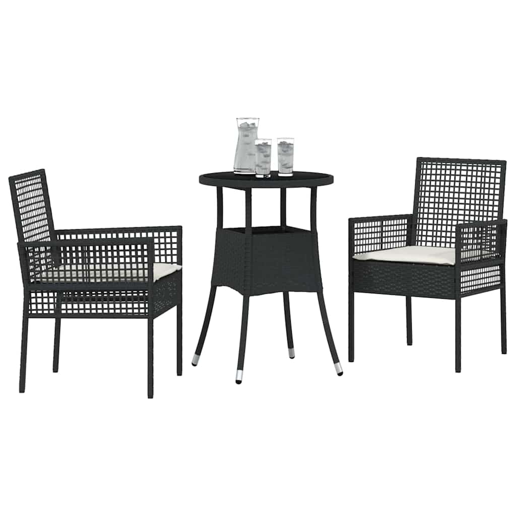 Set da Pranzo per Giardino 3 pcs Nero polyrattan | homemem39
