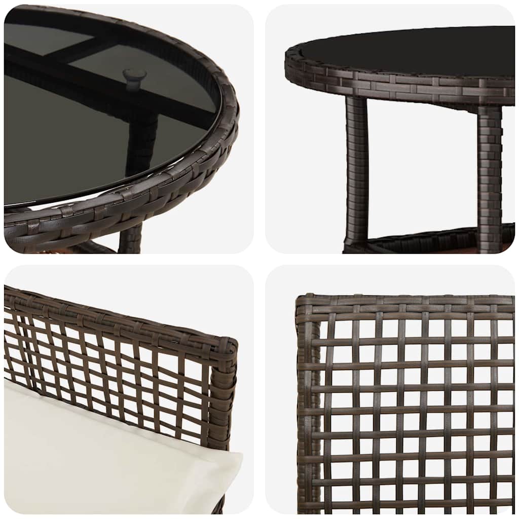 Set da Pranzo per Giardino 3 pcs Marrone polyrattan | homemem39