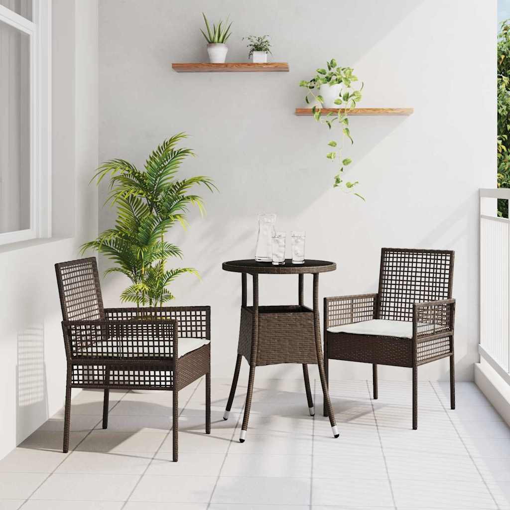 Set da Pranzo per Giardino 3 pcs Marrone polyrattan | homemem39