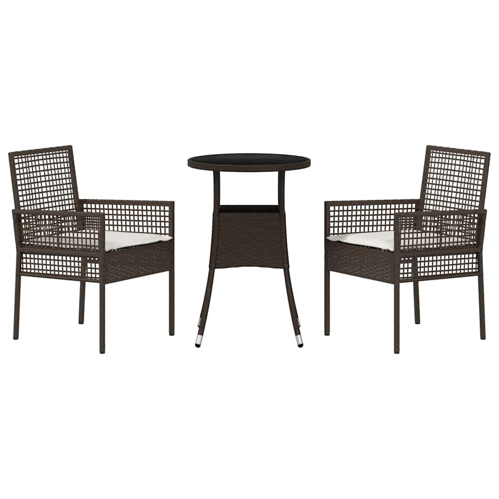 Set da Pranzo per Giardino 3 pcs Marrone polyrattan | homemem39