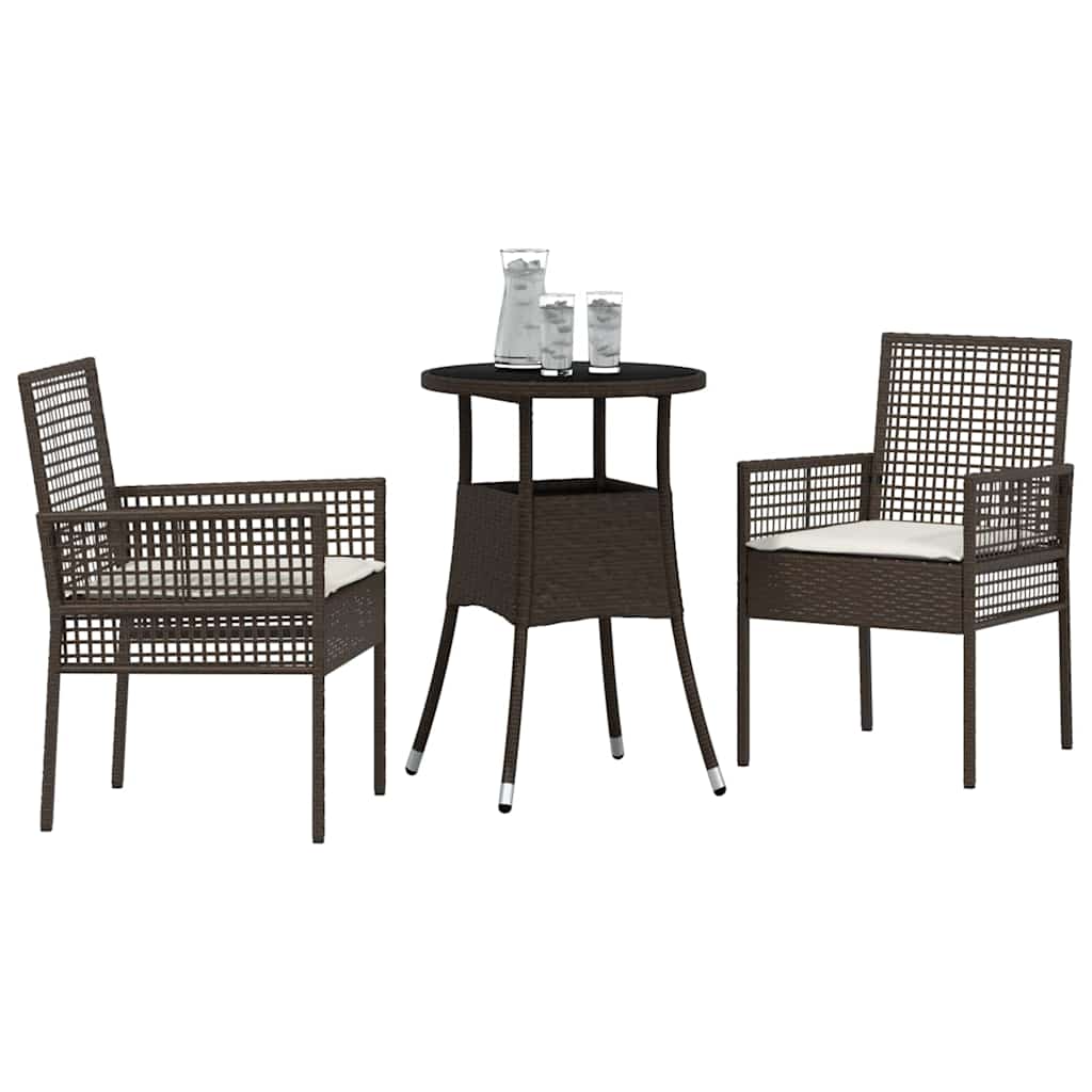 Set da Pranzo per Giardino 3 pcs Marrone polyrattan | homemem39