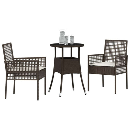 Set da Pranzo per Giardino 3 pcs Marrone polyrattan | homemem39