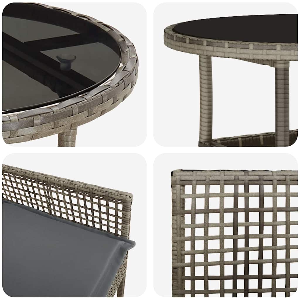 Set da Pranzo per Giardino 3 pcs Grigio polyrattan | homemem39