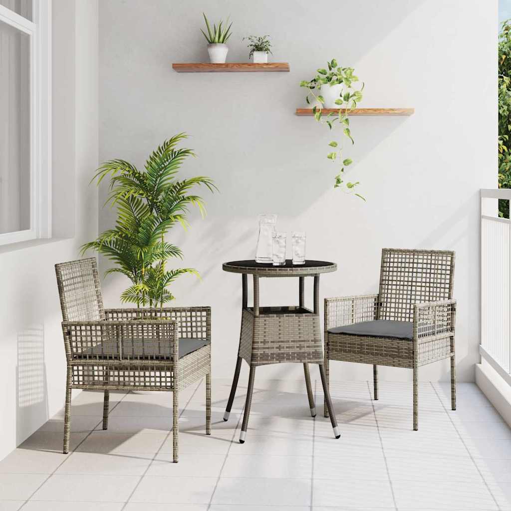Set da Pranzo per Giardino 3 pcs Grigio polyrattan | homemem39