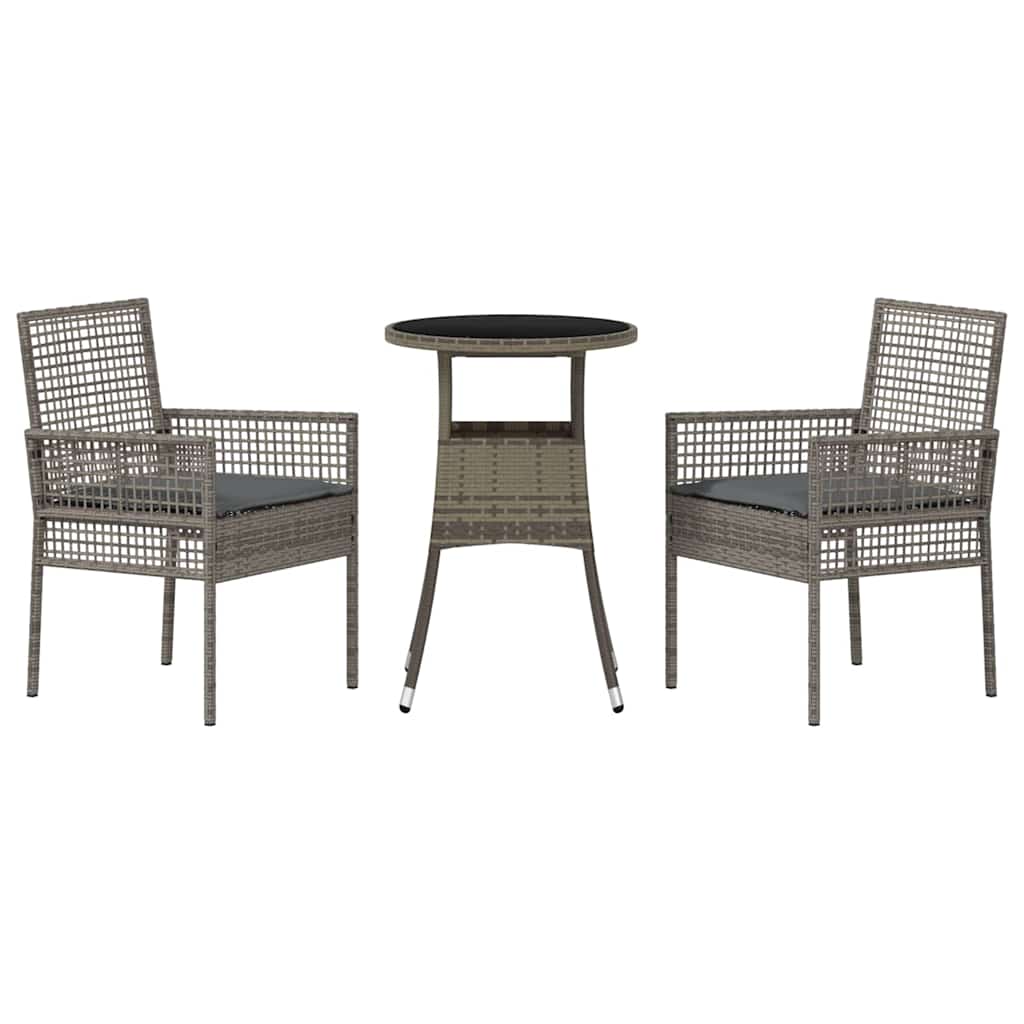 Set da Pranzo per Giardino 3 pcs Grigio polyrattan | homemem39