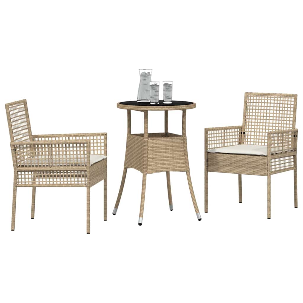 Set da Pranzo per Giardino 3 pcs Beige polyrattan | homemem39