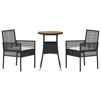 Set da Pranzo per Giardino 3 pcs Nero polyrattan | homemem39