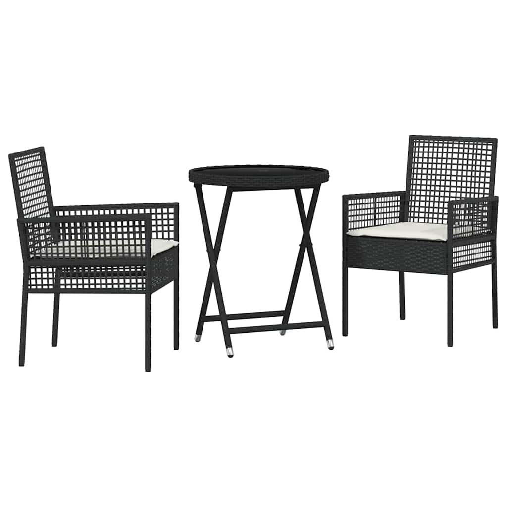 Set Bistro da Giardino 3 pcs Nero polyrattan | homemem39