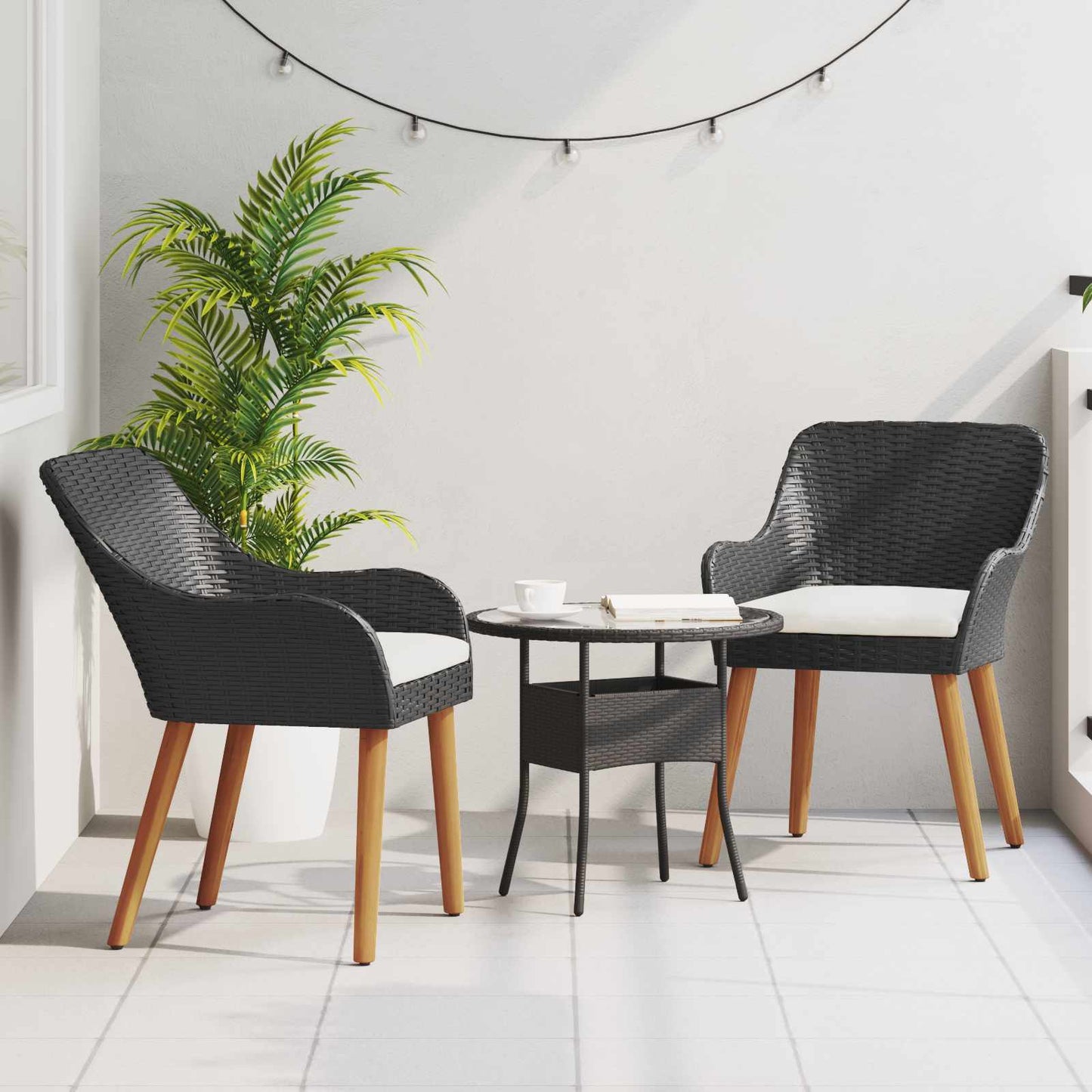 Sedia da Giardino 2 pz Nero polyrattan