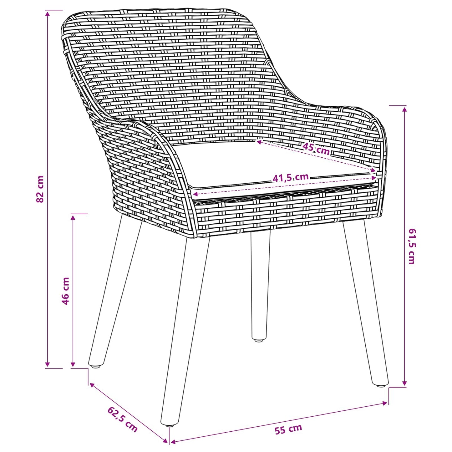 Sedia da Giardino 2 pz Nero polyrattan