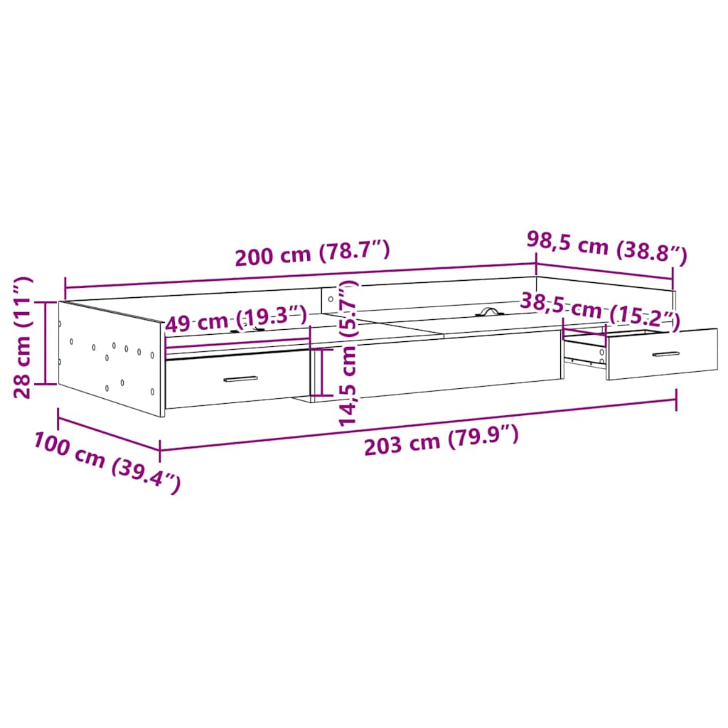 Struttura del letto con testiera Legno vecchio 98.5 x 200 cm