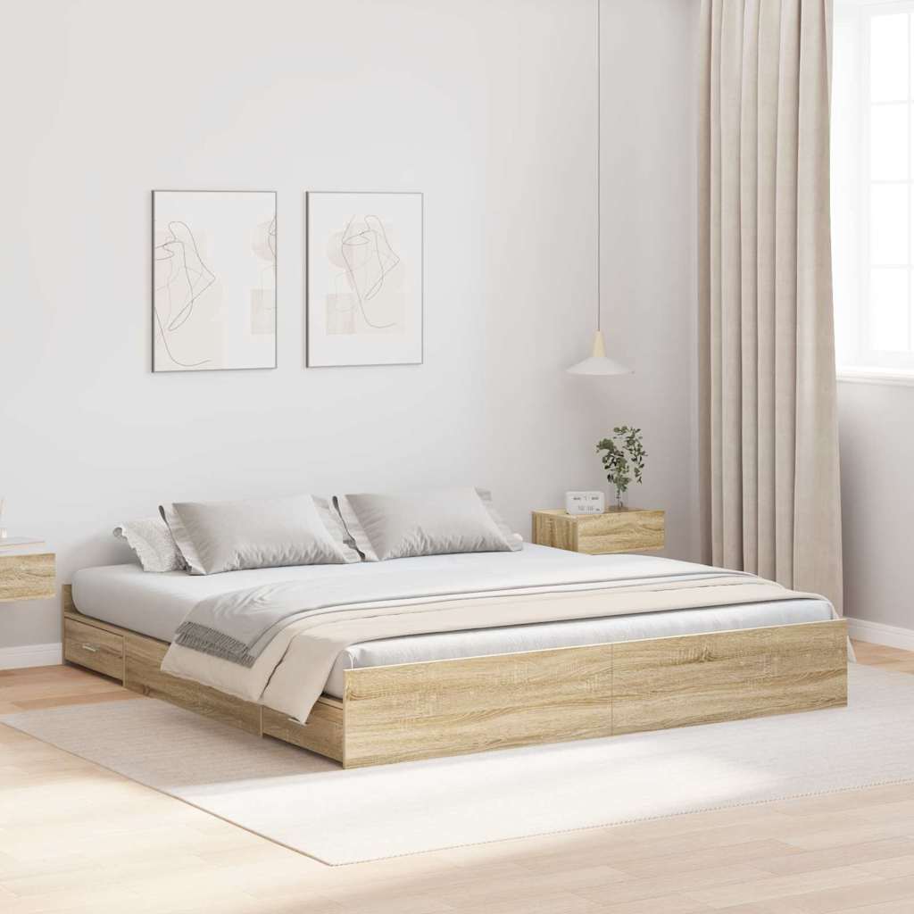 Struttura letto con contenitore Rovere Sonoma 200 x 200 cm