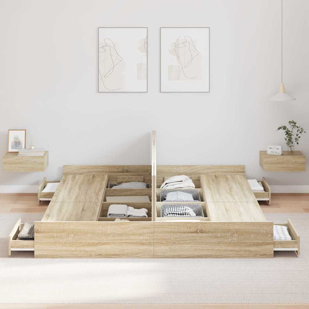 Struttura letto con contenitore Rovere Sonoma 200 x 200 cm | homemem39