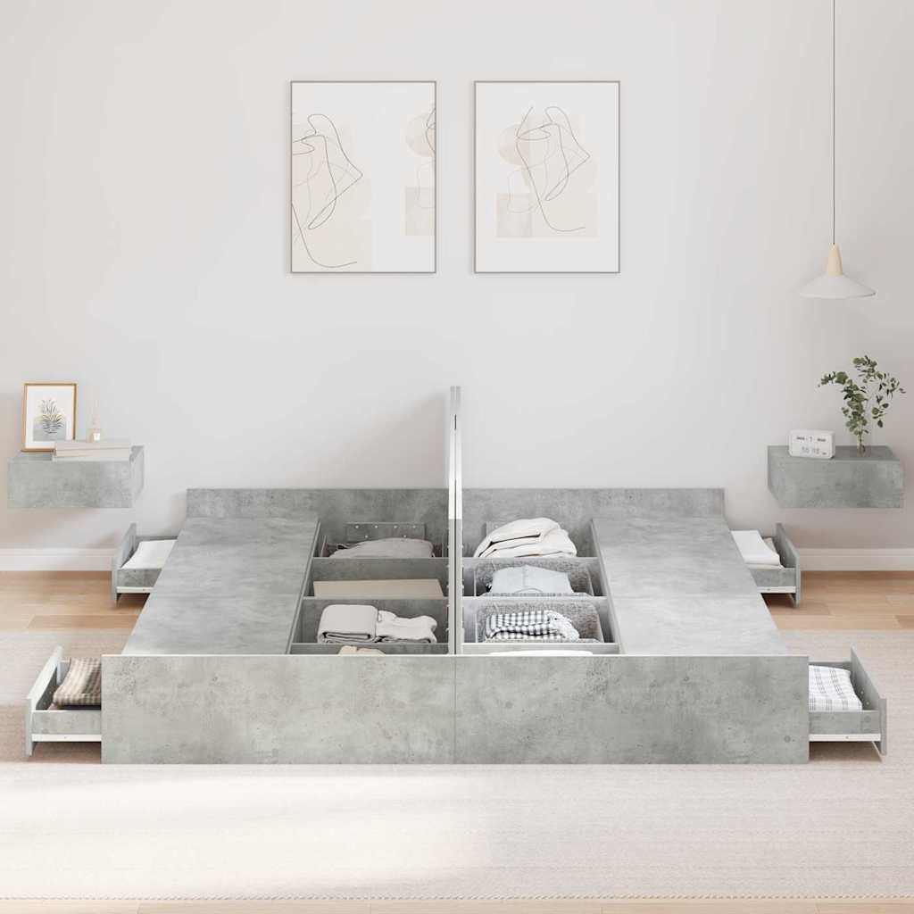 Struttura letto con contenitore Grigio cemento 200 x 200 cm