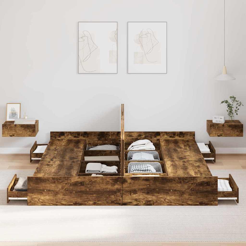 Struttura letto con contenitore Rovere fumé 200 x 200 cm