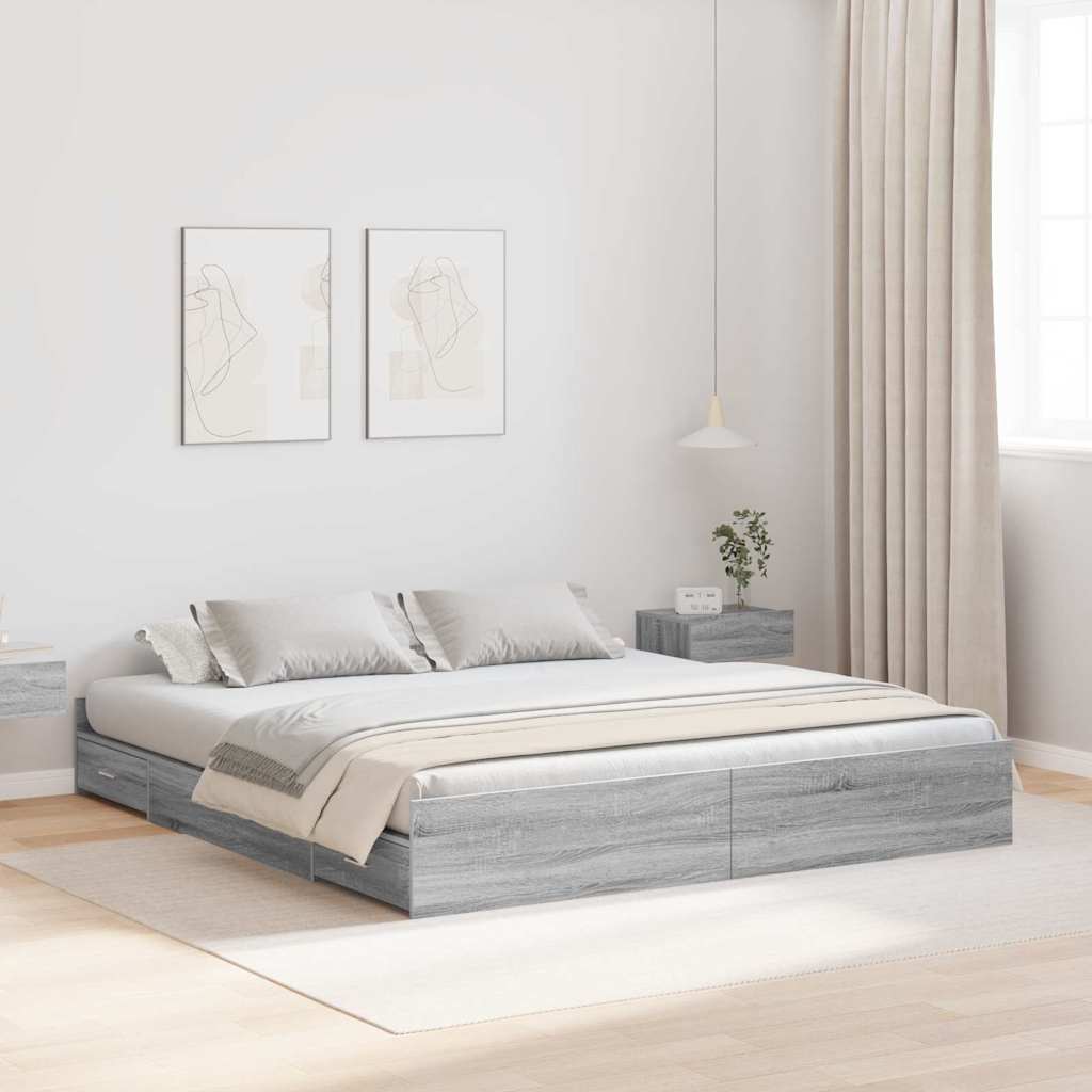 Struttura letto con contenitore Grigio Sonoma 200 x 200 cm