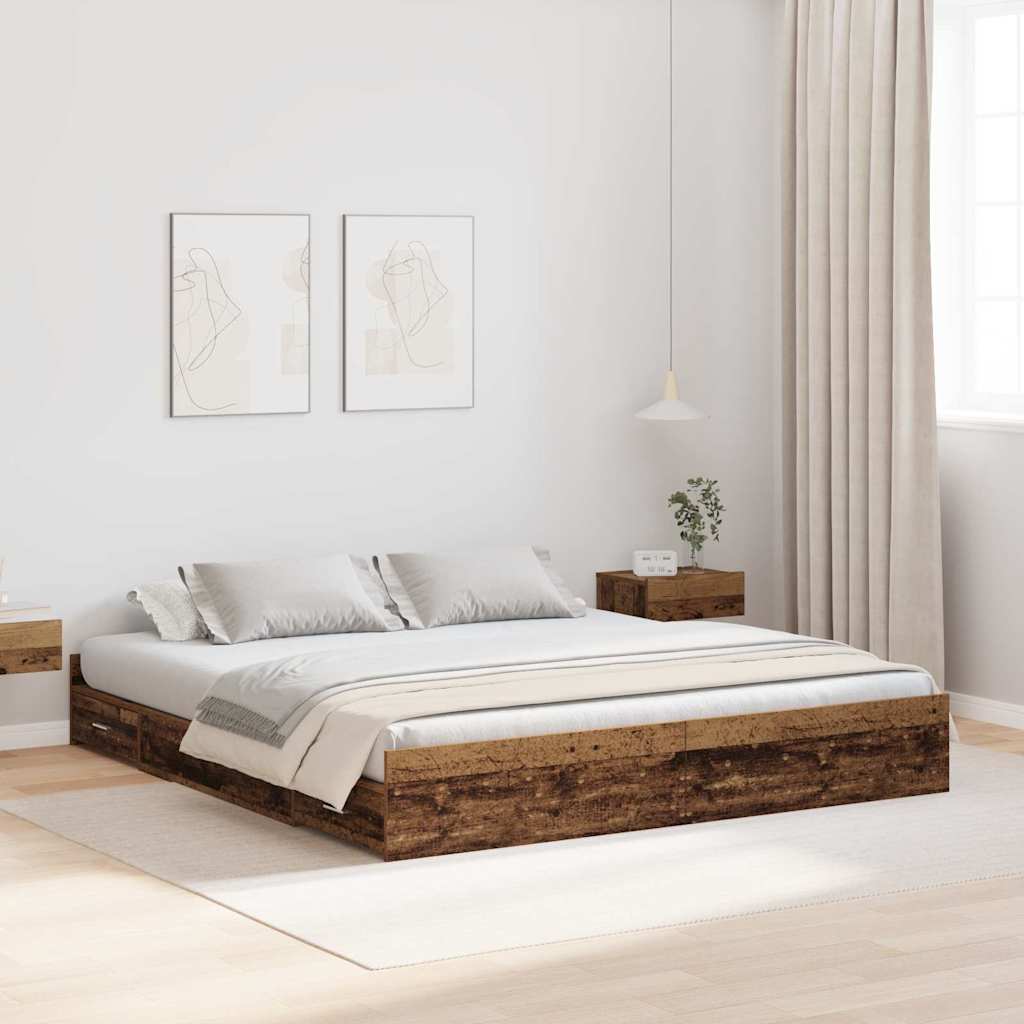 Struttura letto con contenitore Legno vecchio 200 x 200 cm