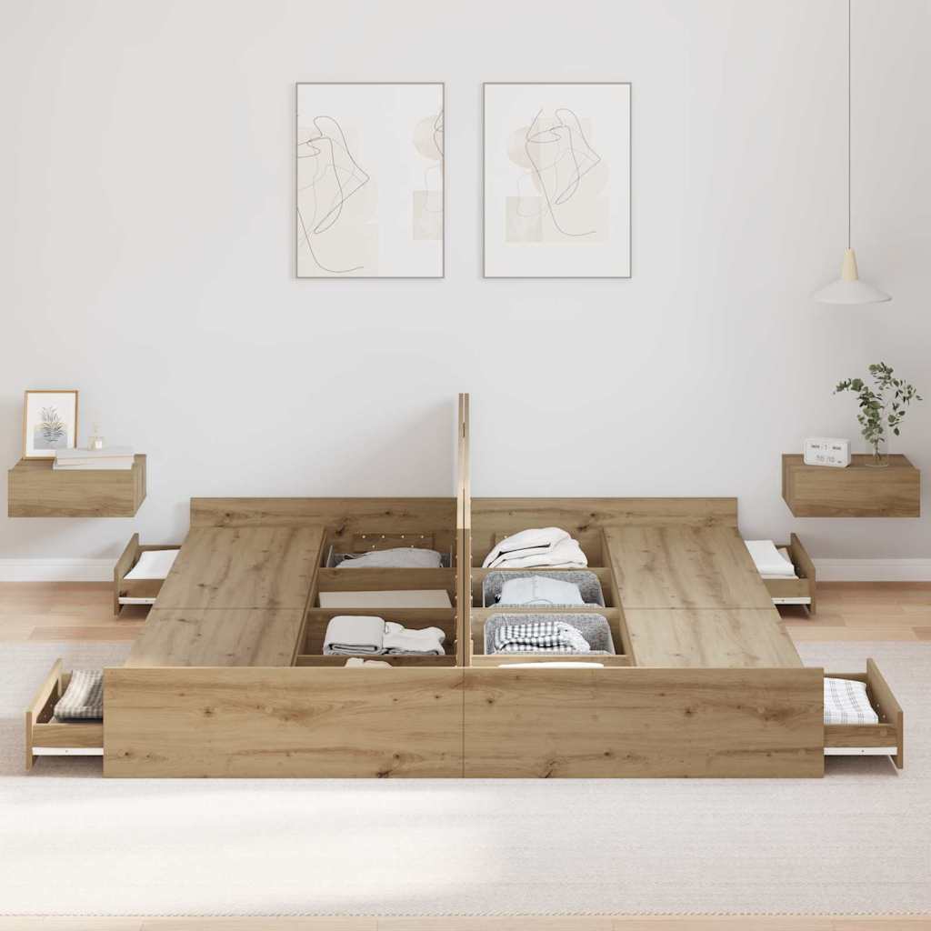 Struttura letto con contenitore Rovere artigianale 180 x 200 cm