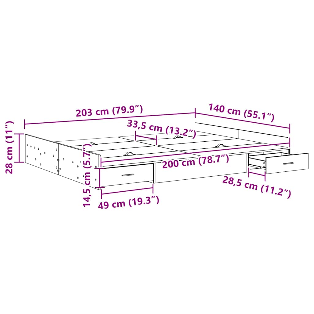 Struttura letto con contenitore Legno vecchio 140 x 200 cm
