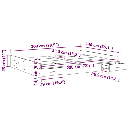 Struttura letto con contenitore Legno vecchio 140 x 200 cm