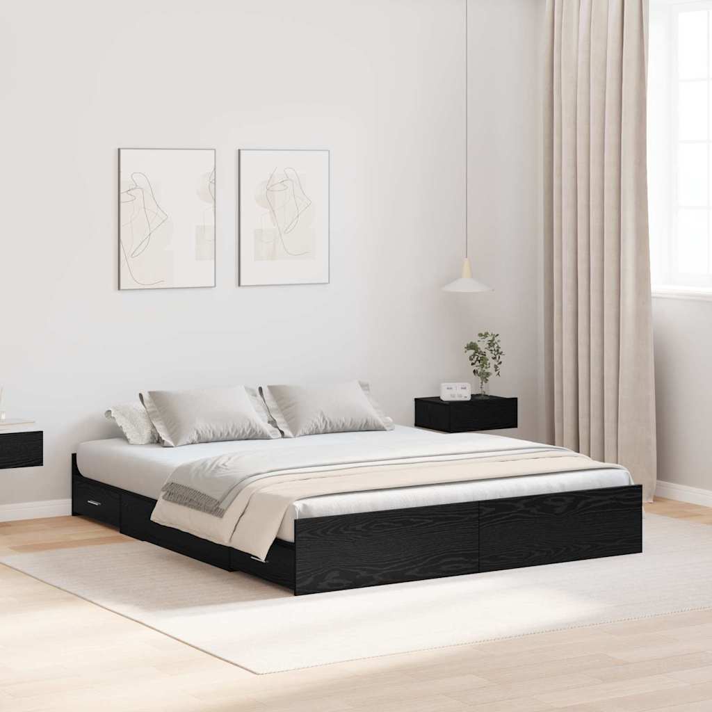 Struttura letto con contenitore Rovere Nero 140 x 190 cm | homemem39