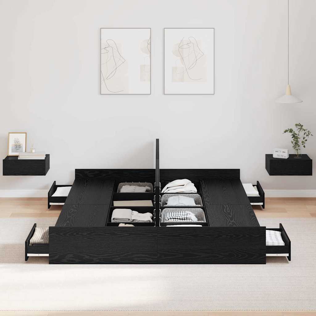 Struttura letto con contenitore Rovere Nero 140 x 190 cm | homemem39