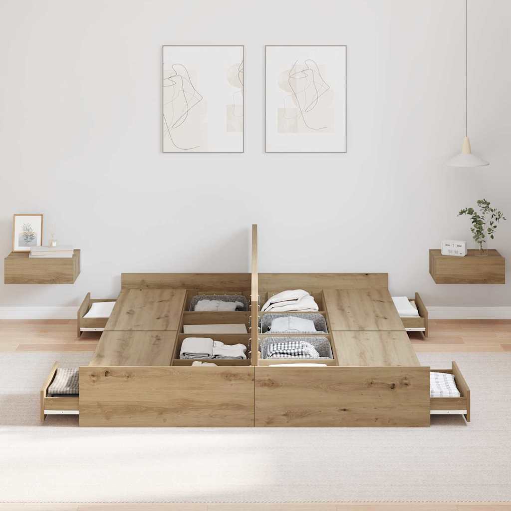 Struttura letto con contenitore Rovere artigianale 140 x 190 cm | homemem39